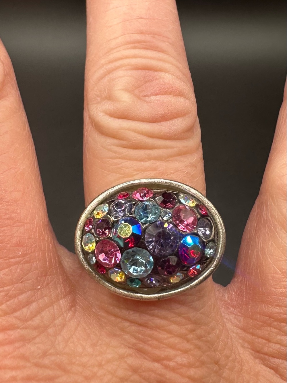 GUESS Multicolor Crystal Oval Cocktail Ring Costume 90s Y2K size 7